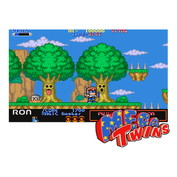 Immagine che porta a spezzone video tratto dal videogioco arcade a scorrimento orizzontale da sala giochi "Mega Twins"