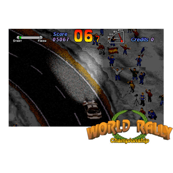 Immagine che porta a spezzone video tratto dal videogioco di rally da sala giochi "World Rally Championship"