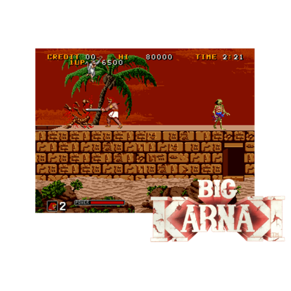 Immagine che porta a spezzone video tratto dal videogioco arcade a scorrimento orizzontale da sala giochi "Big Karnak"