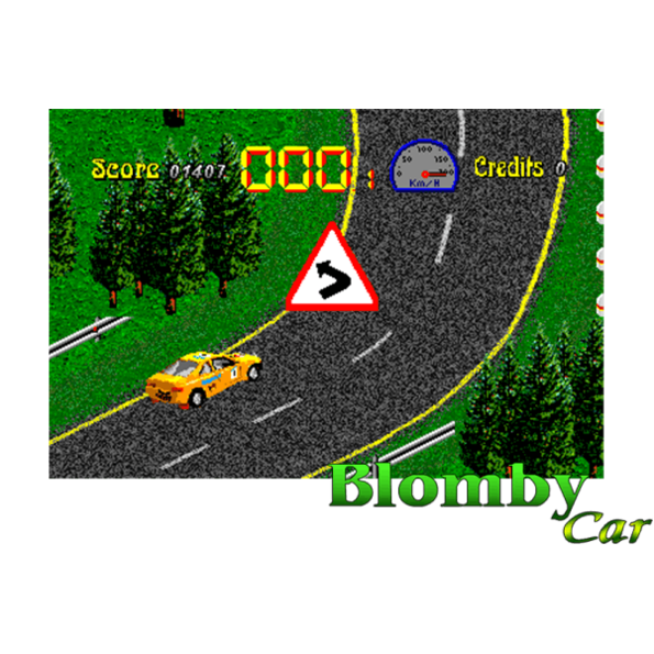 Immagine che porta a spezzone video tratto dal videogioco di corse auto su circuito da sala giochi "Blomby Car"