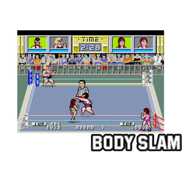 Immagine che porta a spezzone video tratto dal videogioco di wrestling al femminile da sala giochi "Body Slam"