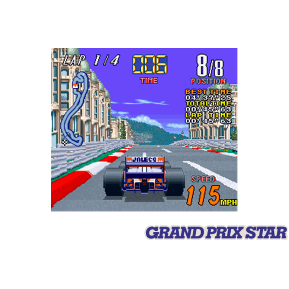 Immagine che porta a spezzone video tratto dal videogioco di corse auto a scorrimento verticale da sala giochi "Grand Prix Star"