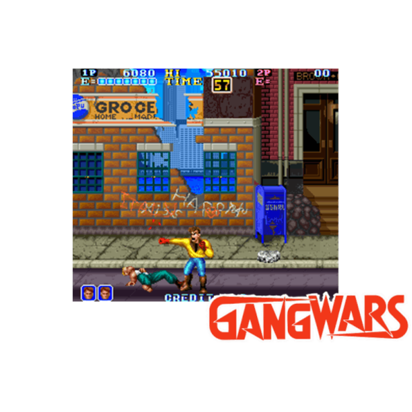 Immagine che apre spezzone video tratto dal videogioco picchiaduro a scorrimento orizzontale da sala giochi "Gang Wars"
