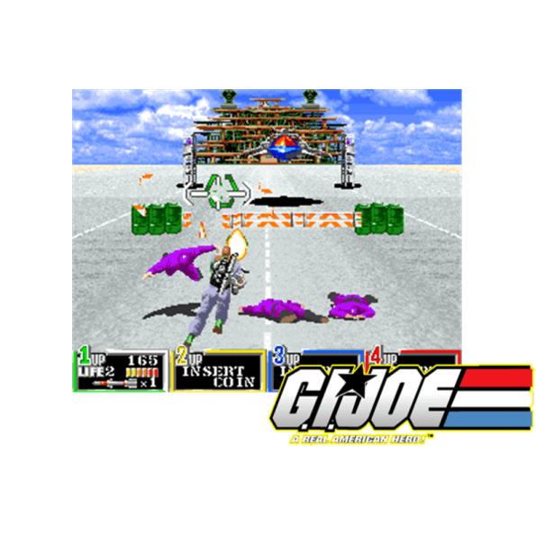 Immagine che apre spezzone video tratto dal videogioco arcade a scorrimento verticale da sala giochi "G.I Joe"