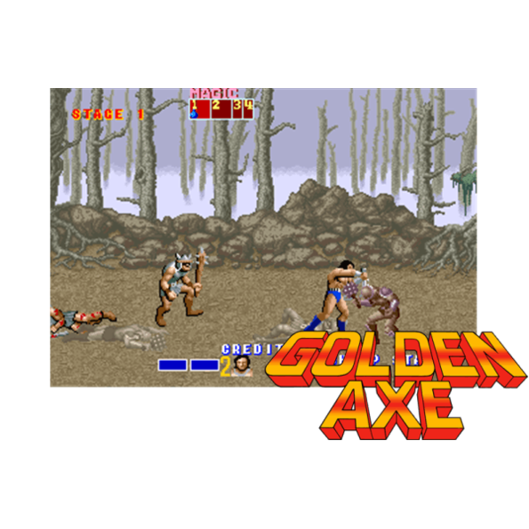 Immagine che apre spezzone video tratto dal videogioco arcade a scorrimento orizzontale da sala giochi "Golden Axe"
