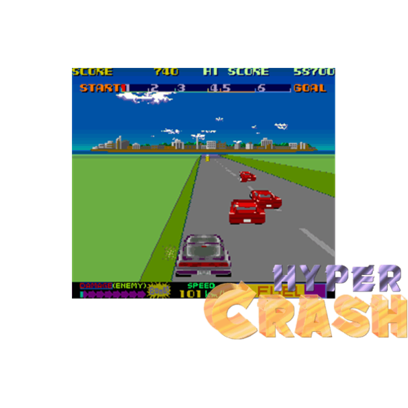 Immagine che porta a spezzone video tratto dal videogioco di auto a scorrimento verticale da sala giochi "Hyper Crash"