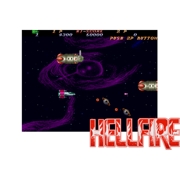 Immagine che porta a spezzone video tratto dal videogioco sparatutto a scorrimento orizzontale da sala giochi "Hell Fire"